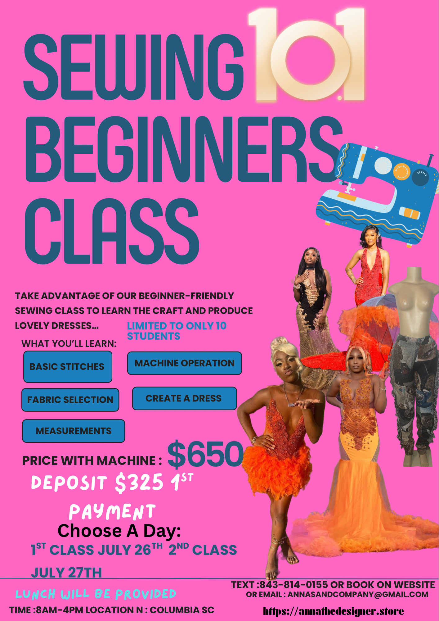 Basic Sewing Class 101 1st Deposit only 10 students