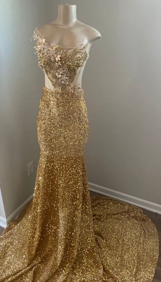 Gold Sequin 3D Dress